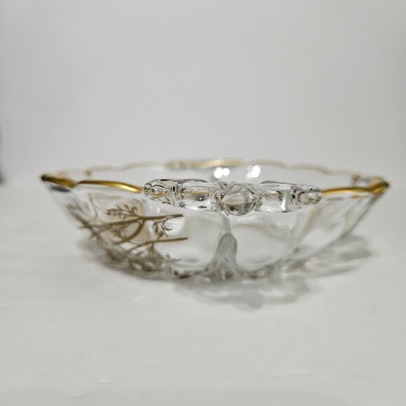 Vtg Martinsville Janice Divided Candy/Relish Dish Gold Wildflower Overlay Glass - Picture 6 of 9